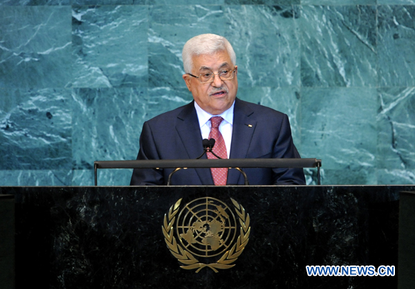 Palestinian National Authority (PNA) President Mahmoud Abbas addresses the general debate of the 65th session of the UN General Assembly at the UN headquarters in New York, on Sept. 25, 2010. [Shen Hong/Xinhua]