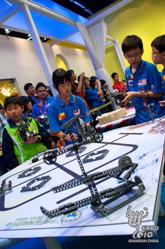 Robots contestants compete in Swedish Pavilion for Digital Youth Award's Robotics Category Global Final.