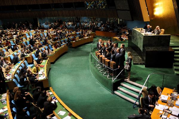 UN General Assembly hold a meeting to select the five non-permanent members of the UN Security Council at the UN headquarters in New York Oct. 12, 2010. Colombia, Germany, India, Portugal and South Africa on Tuesday took uncontested seats on the UN Security Council as the 192-member UN General Assembly gathered to elect five non-permanent members of the most powerful UN body. [Shen Hong/Xinhua]