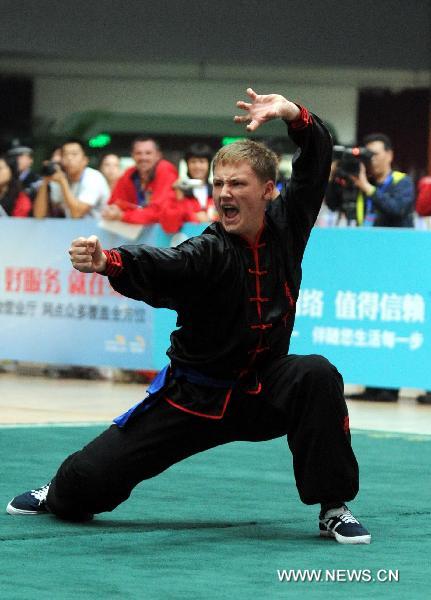 Poland's Bartosz Pacula competes during the eighth Cangzhou International Martial Arts Festival in Cangzhou City, north China's Hebei Province, Oct. 9, 2010.