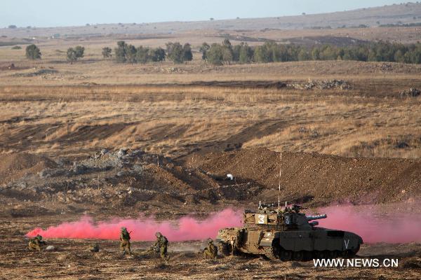 Israeli Defence Force (IDF) soldiers display combat techniques during the inspection tour of Israeli Defense Minister Ehud Barak in the Nafah army base in northern Israel, Oct. 13, 2010. [Xinhua/JINI]