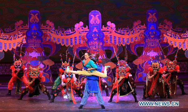 Dancers of the Beijing Friendship Dance Company perform on stage in the dance drama of Dream of the Red Chamber at Sony Theatre, Toronto, Canada, celebrating the 40th anniversary of the establishment of diplomatic relations between China and Canada, Oct. 12, 2010. Dream of the Red Chamber is a dance drama which mixes classical ballet and traditional Chinese dance.