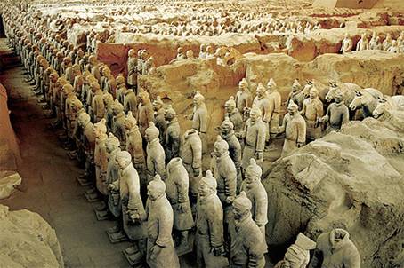 Mausoleum of First Emperor of Qin Dynasty is famous for the Terra-cotta Warriors.