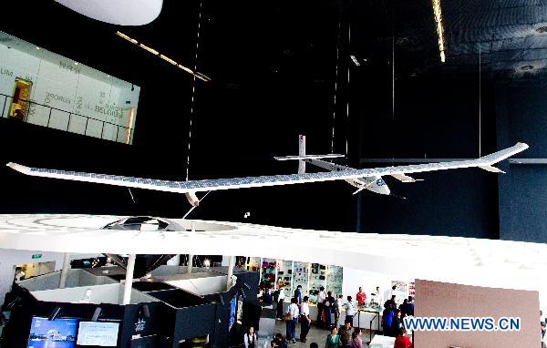 Solar-powered aircraft displayed at Belgium-EU Pavilion
