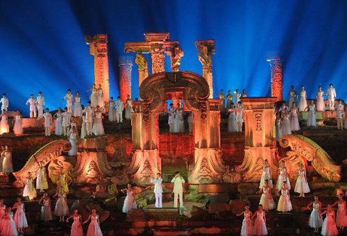 Artists perform during a ceremony marking the 150th anniversary of the sack of the Summer Palace in Beijing, capital of China, Oct. 18, 2010. The Summer Palace, an imperial garden built in the Qing dynasty (1636-1911), was sacked and destroyed by the British and French forces on Oct. 18 and 19 of 1860 during the Second Opium War. [Photo: Xinhua]