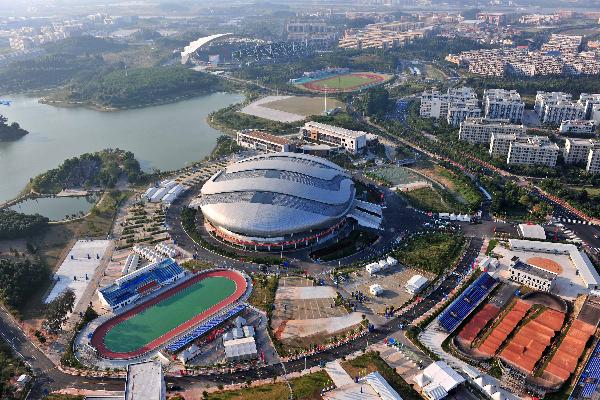 The photo taken on Oct. 29, 2010 shows the ariel view of the cycling venue of the 16th Asian Games at the University Town in Guangzhou, south China&apos;s Guangdong Province. [Xinhua]