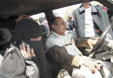 Yemeni medical student Hanan al-Samawi is seen with her father after her release over an alleged al-Qaida bomb plot. 