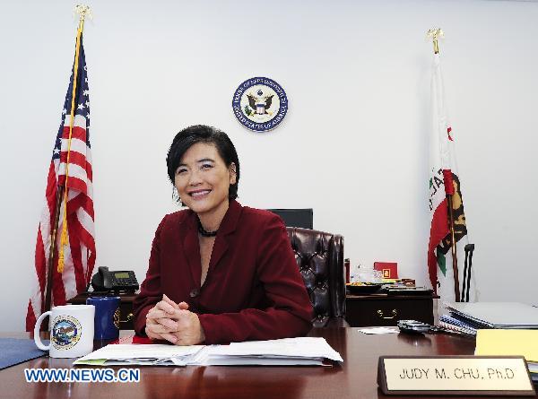 The first Chinese-American congresswoman is seen at the office of California&apos;s 32nd District in El Monte in Los Angeles, the United States, Nov. 3, 2010. Judy Chu succeeded herself in congresswoman on midterm elections. [Qi Heng/Xinhua]