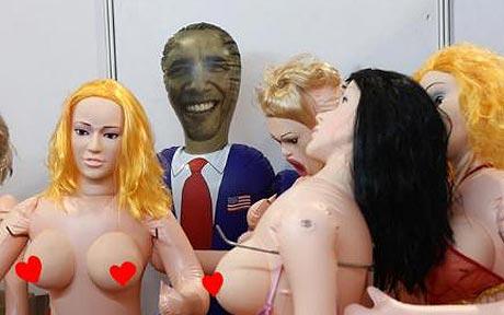 A doll wearing a dark blue suit and red tie, and with Obama's face carefully screen-printed onto its head, was exhibited at the recent 8th Sex Culture Festival in Guangzhou.