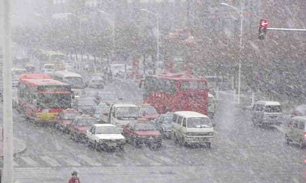 Snow falls in Harbin, capital of Northeast China&apos;s Heilongjiang province, Nov 7, 2010. Harbin on Sunday witnessed a heavy snowfall in the early winter. North and Northeast China will see temperatures drop and snow over the next three days as a cold front moves in, according to a forecast on Sunday by the China Meteorological Administration. [Xinhua]
