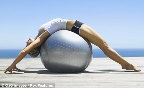 An inflatable rubber ball can strengthen the back and help relieve back pain.