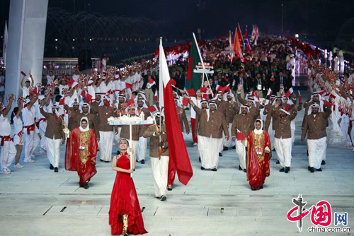 Athletes from Afghanistan march in at Asiad Opening Ceremony.