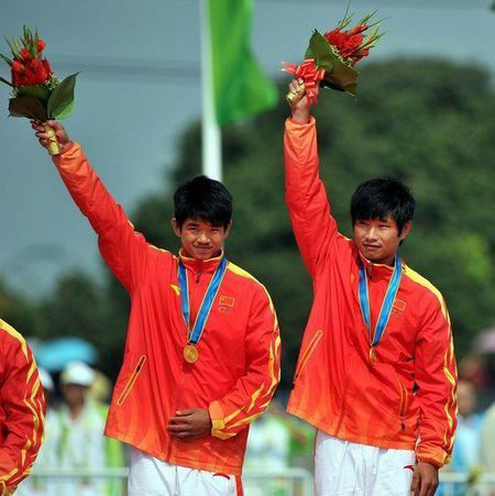 Chinese athletes of Men's Canoe Double of Canoe/Kayak Slalom on the podium  