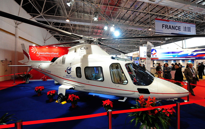 A helicopter from France is displayed at the eighth China International Aviation and Aerospace Exhibition in Zhuhai, South China&apos;s Guangdong province, Nov 16, 2010. [Photo/Xinhua]