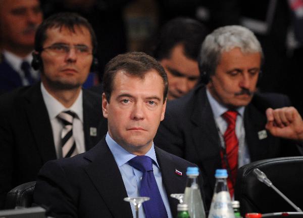 Russian President Dmitry Medvedev attends the NATO-Russia Council summit in Lisbon, capital of Portugal, Nov. 20, 2010. [Xinhua]