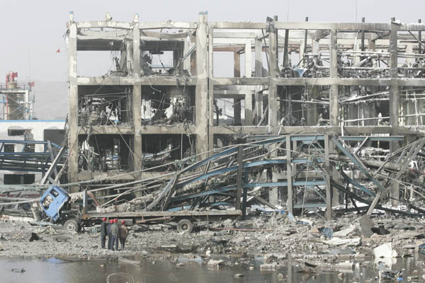 A glimpse of the Yushe Chemical Engineering Company plant where an explosion occurred on Saturday, killing four workers, in Yushe county, Shanxi province.