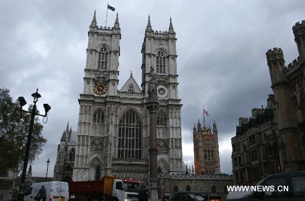 Photo taken on Nov. 23, 2010 shows the exterior of the Westminster Abbey in London, Britain. Prince William and his fiancée Kate Middleton will marry on April 29, 2011 at Westminster Abbey, the historic London church where the funeral of his mother Diana was held in 1997. [Xinhua]