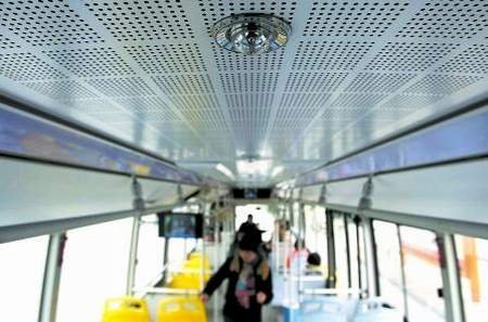 This photo shows a smoke detector inside one of the buses.