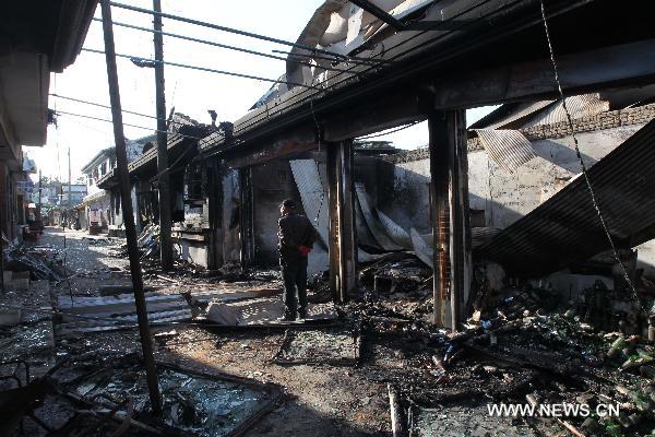 Destruction caused by artillery shells fired by the Democratic People&apos;s Republic of Korea (DPRK) is seen on the Yeonpyeong Island Nov. 24, 2010. South Korea and the DPRK on Tuesday exchanged fires in waters off the west coast of the divided Korean Peninsula, near the contentious sea border called Northern Limit Line (NLL). [Xinhua]