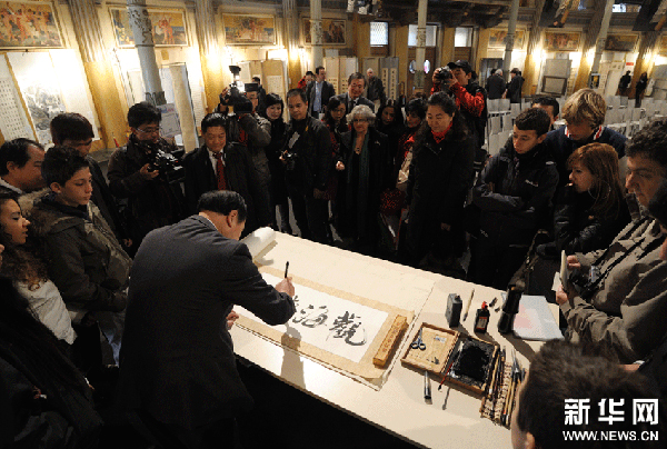 An exhibition of Chinese calligraphy opened in Rome on Thursday as an important part of the celebrations for the Chinese Culture Year in Italy.