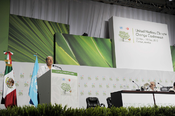 Mexican President Felipe Calderón speaks at the opening ceremony of the Cancun climate change talks on Monday 29 November, 2010.