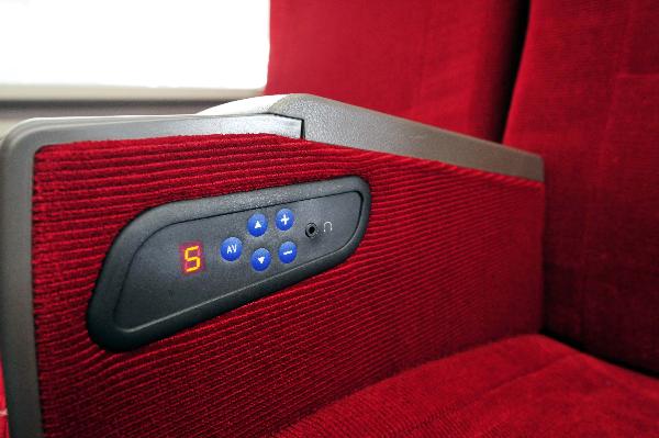 Photo taken on Dec. 3, 2010 shows the seat on a train of CRH380A of China Railway High-Speed (CRH), in Guangzhou, capital of south China's Guangzhou Province. China's high-speed train CRH380A, which has a maximum speed of 380 km/h during regular operations, and can keep a constant speed of 350 km/h, was put into service on the Wuhan-Guangzhou high-speed rail line on Friday. [Xinhua/Chen Yehua]