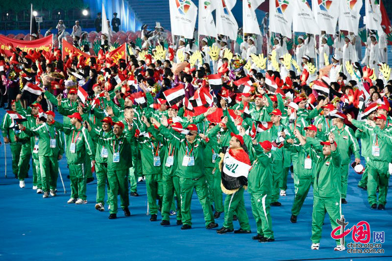 Athletes march in at Opening Ceremony of the Asian Para Games. [Zhao Na/China.org.cn]