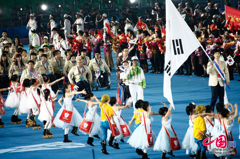 Athletes march in at Opening Ceremony of the Asian Para Games. [Zhao Na/China.org.cn]