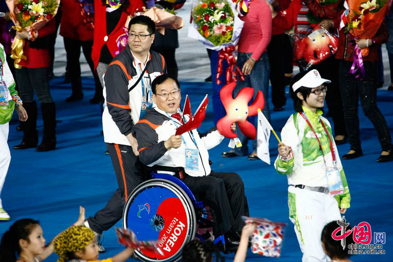 Athletes march in at Opening Ceremony of the Asian Para Games. [Zhao Na/China.org.cn]