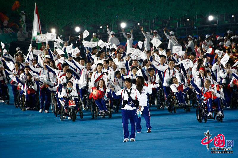 Athletes march in at Opening Ceremony of the Asian Para Games. [Zhao Na/China.org.cn]