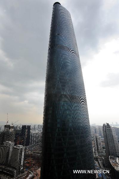 The 437.5-meter Guangzhou International Finance Center is seen in Guangzhou, capital of south China&apos;s Guangdong Province, June 21, 2010. 