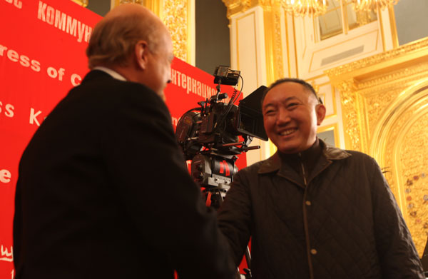 'The Founding of a Party' director Han Sanping (right) is seen at the Kremlin in Moscow in this undated photo.