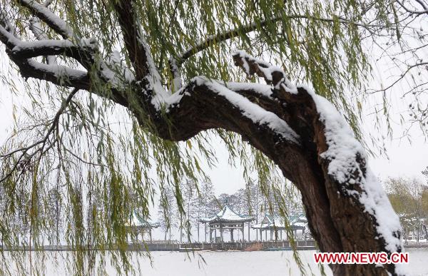 Photo taken on Dec. 15, 2010 shows snow scenery at Donghu Park in Wuhan, capital of central China&apos;s Hubei Province. The first large scope of snowfall of this winter hit Hubei Province from Tuesday night.