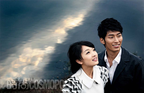 Leading actors Zhou Dongyu (L) and Dou Xiao of Zhang Yimou's love tragedy Under the Hawthorn Tree.