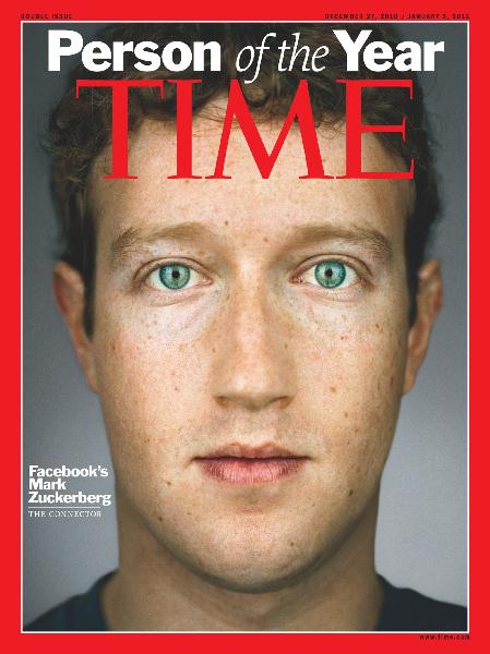 This handout image courtesy of TIME shows the December 27-January 3, 2010 cover of the magazine featuring Facebook founder Mark Zuckerberg. 