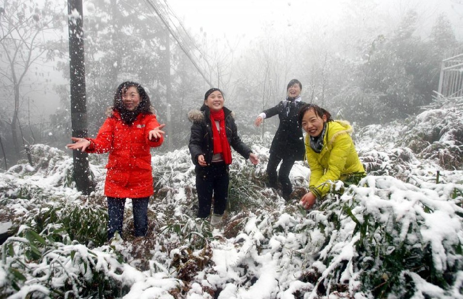 People play in the snow in Chongqing, Dec 15, 2010. [Xinhua] 