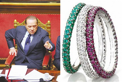 74-year-old Italian Prime Minister Silvio Berlusconi ordered 37 ￡1,193 designer-made rings as gifts for female politicians as part of his annual Christmas spirit.