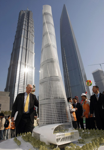 A model of the Shanghai Tower is shown at its groundbreaking ceremony on Nov 29, 2008.