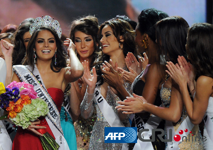 22-year-old Mexico woman Jimena Navarrete crowned Miss Universe 2010 in Las Vegas on Aug. 23, 2010. [CRI]