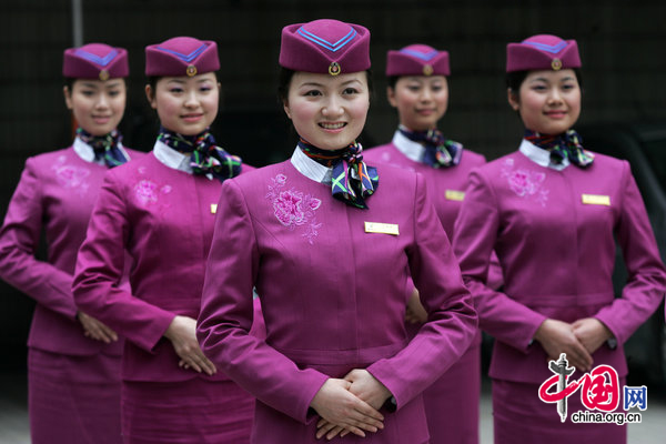 Stewards of Chongqing High-speed train have a training befor mount guard on January 8, 2011 in Chongqing, China. [CFP]