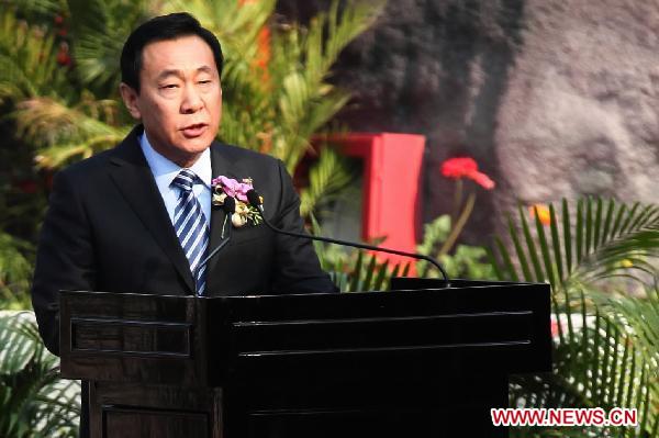 Zhang Yong, vice secretary-general of the State Council, speaks during the opening ceremony of Macao&apos;s panda pavilion in Macao, south China, Jan. 18, 2011. Macao held the opening ceremony for its panda pavilion on Tuesday, indicating that Kai Kai and Xin Xin, the panda pair that China&apos;s central government presented Macao Special Administrative Region, are allowed to see the public after undergoing a month-long quarantine.
