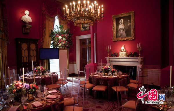 A table setting for the state dinner hosted by US President Barack Obama for President Hu Jintao is shown at the White House in Washington Jan 19, 2011. [Photo/CFP] 