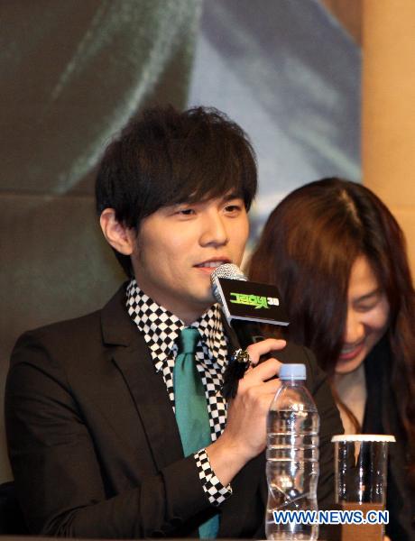 Chinese actor Jay Chou speaks during a press conference of the film 'The Green Hornet' in Seoul, South Korea, Jan 19, 2011. 'The Green Hornet' directed by Michel Gondry is an upcoming Hollywood film starring Chinese actor Jay Chou and American actor Seth Rogen. 