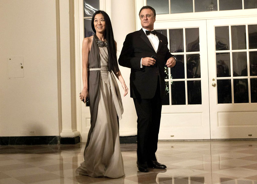 Fashion designer Vera Wang and Arthur Becker arrive at the White House for a state dinner 19, 2011 in Washington, DC. [Photo/163.com]