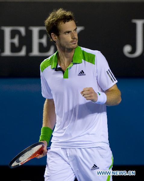 Andy Murray of Britain celebrates a score during the second round match of men's singles against Illya Marchenko of Ukraine at the Australian Open tennis tournament in Melbourne Jan. 20, 2011. Murray won 3-0. (Xinhua/Chen Duo) 