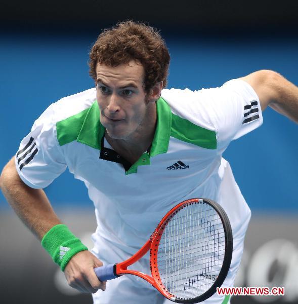 Andy Murray of Britain reacts during the men's singles quarter-final match against Alexandr Dolgopolov of Ukraine at the Australian Open tennis tournament in Melbourne, Australia, on Jan. 26, 2011. Murray won 3-1 to enter the semifinals. (Xinhua/Meng Yongmin)