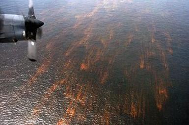 Oil streaks on the Gulf of Mexico near the Deepwater Horizon blowout off the coast of Louisiana. [Environment News Services]