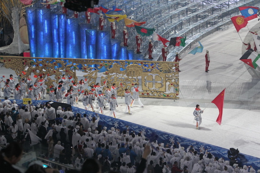 Photo taken on Jan. 30, 2011 shows the opening ceremony of the 7th Asian Winter Games in Astana, capital of Kazakhstan. The 7th Asian Winter Games lasts from Jan. 30 to Feb. 6. [Photo/sina]