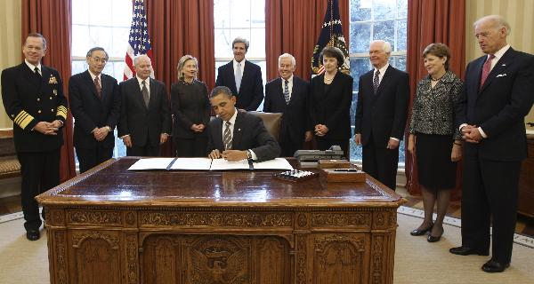 From left: Energy Secretary Steven Chu, Defense Secretary Robert Gates, Secretary of State Hillary Rodham Clinton, Senate Foreign Relations Committee Chairman Sen. John Kerry, D-Mass., the committee's ranking Republican Sen. Richard Lugar, R-Ind. Senate Intelligence Committee Chair Sen. Dianne Feinstein, D-Calif., Sen. Thad Cochran, R-Miss., ranking Republican on the Senate Appropriations Committee.