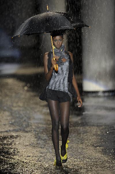 A model presents a creation by Cavalera during the closing day of 2011-2012 Fall-Winter collections of the Sao Paulo Fashion Week in Sao Paulo, Brazil, on February 2, 2011.